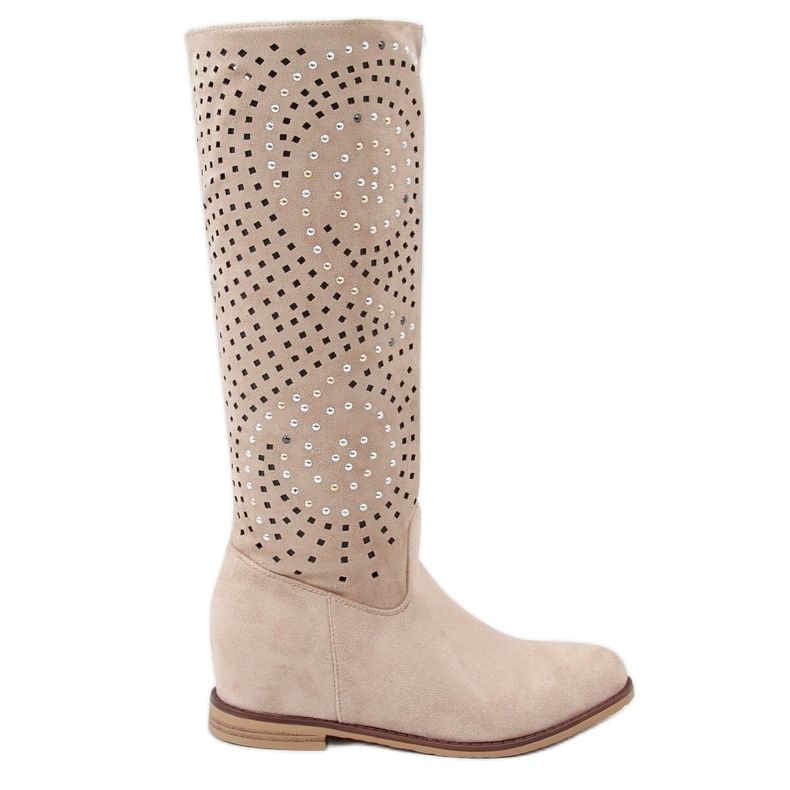 Openwork boots hidden wedge beige ST-56P Beige