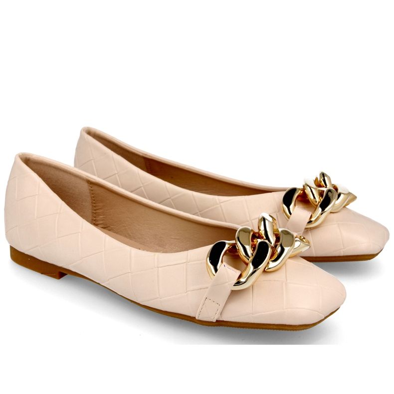 PS1 Elegant Quilted Ballerinas With Beige Coco Chain