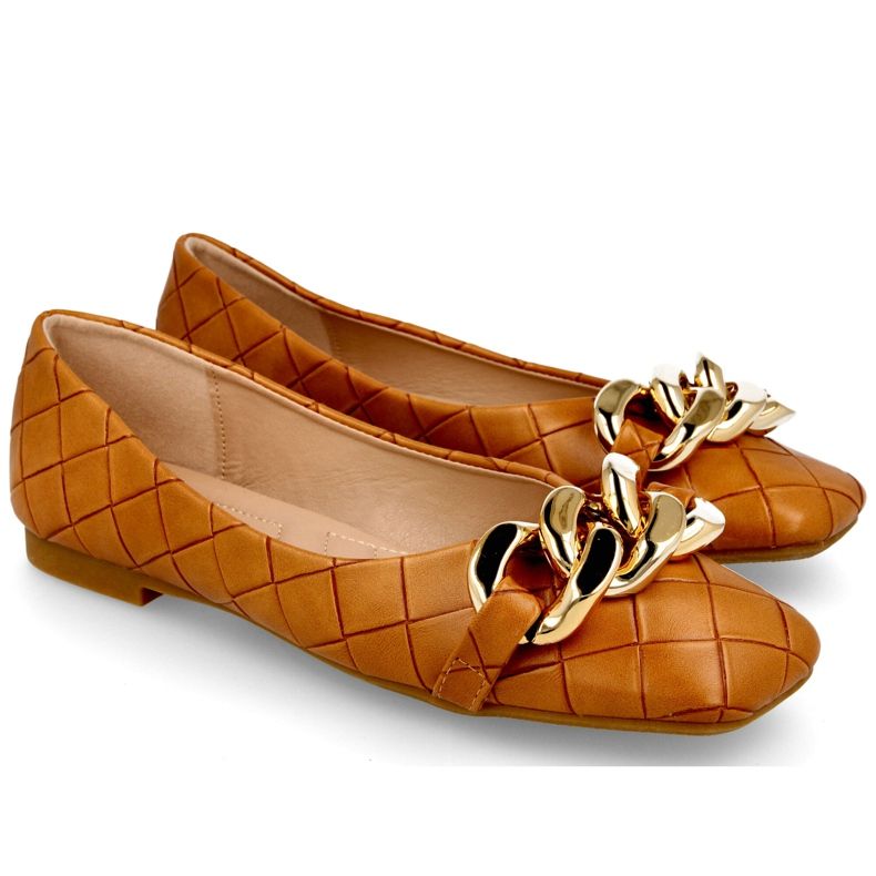PS1 Elegant Quilted Ballerinas With Camel Coco Chain brown