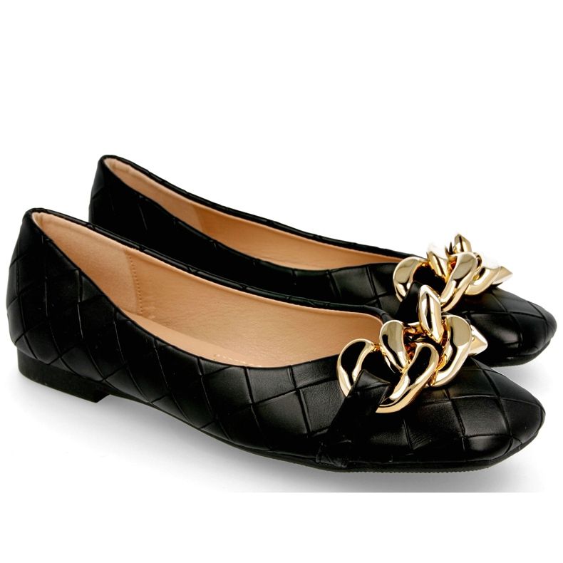 PS1 Elegant Black Coco Quilted Ballerinas With Chain
