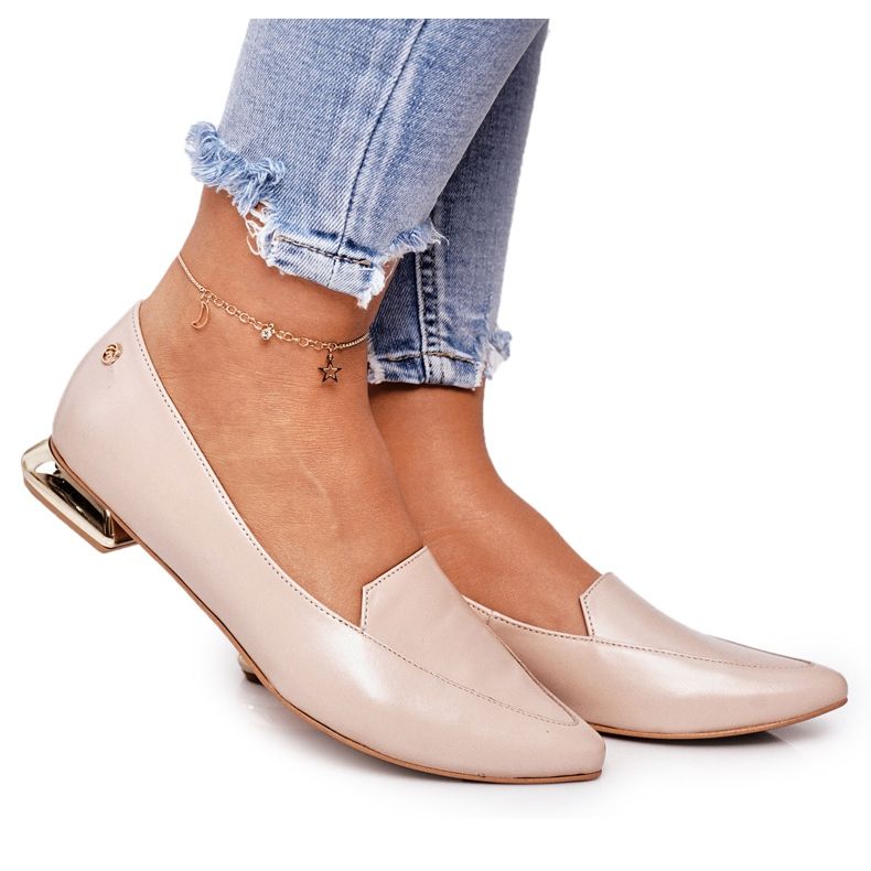 Women's Loafers On Gold Heels Laura Messi 2013 Beige