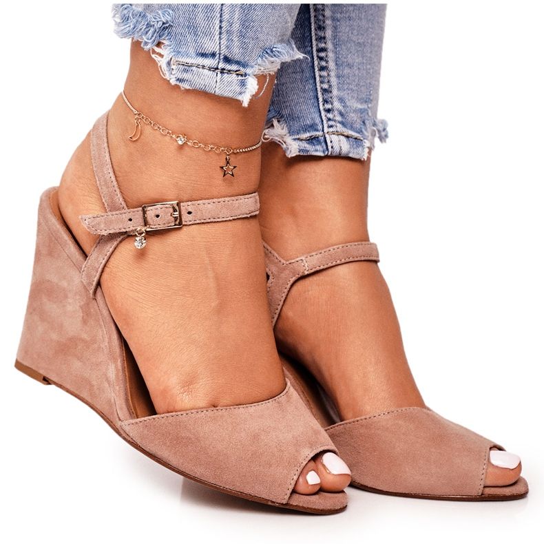 Suede Wedge Sandals Laura Messi 2253 Powder Pink Suede Wedge Sandals Laura Messi 2253 Powder Pink