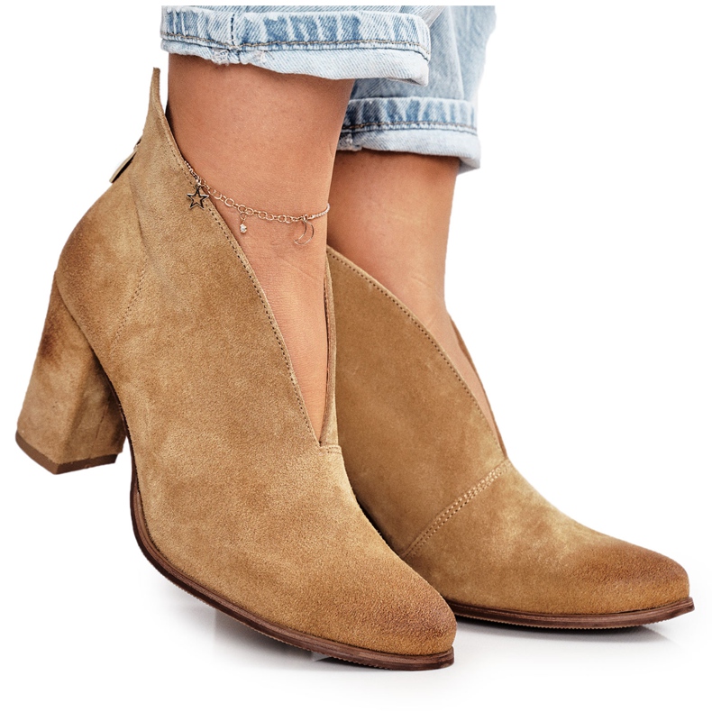 Suede Booties On A Heel With A Cut Exquisite 1231 Red beige brown