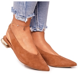 Suede Ballerinas On Gold Heels Laura Messi 2127 Camel brown Suede Ballerinas On Gold Heels Laura Messi 2127 Camel brown