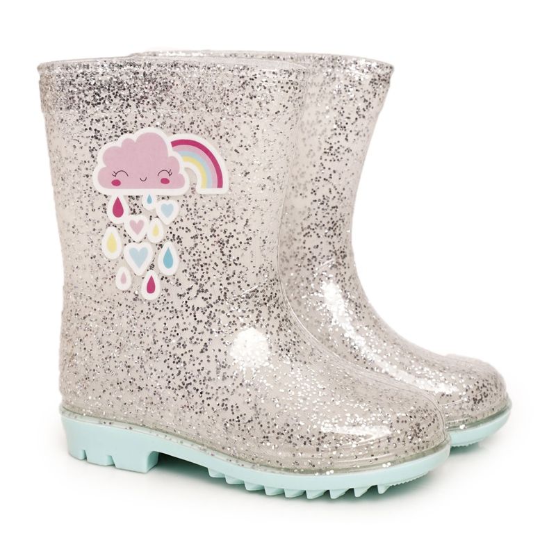 Children's brocade galoshes with a silver cloud beige