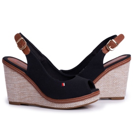 PS1 Tommy Black Braided Wedge Sandals