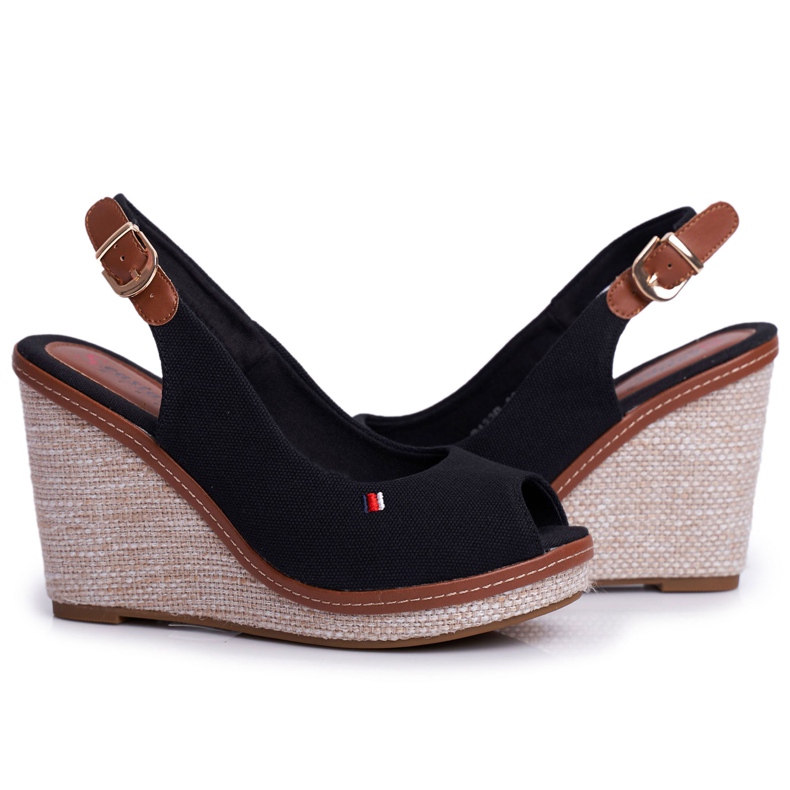 PS1 Tommy Black Braided Wedge Sandals