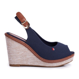 PS1 Tommy Navy Blue Sandals On A Braided Wedge Heel