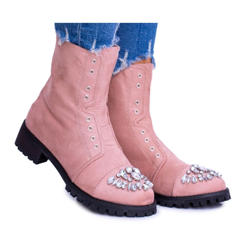 Lu Boo Women's Ankle Boots with Cubic Zirconia Powder Pink Carrie