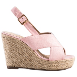 Sabatina Sandals On A Straw Wedge pink