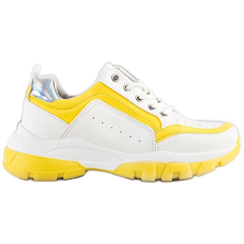 SHELOVET Eco Leather Sneakers white silver yellow