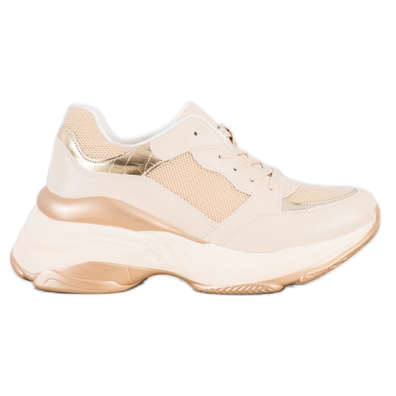 SHELOVET Stylish Golden Sneakers beige