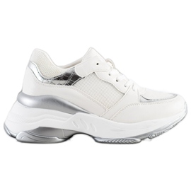 SHELOVET Stylish WHITE AND SILVER Sneakers SHELOVET Stylish WHITE AND SILVER Sneakers
