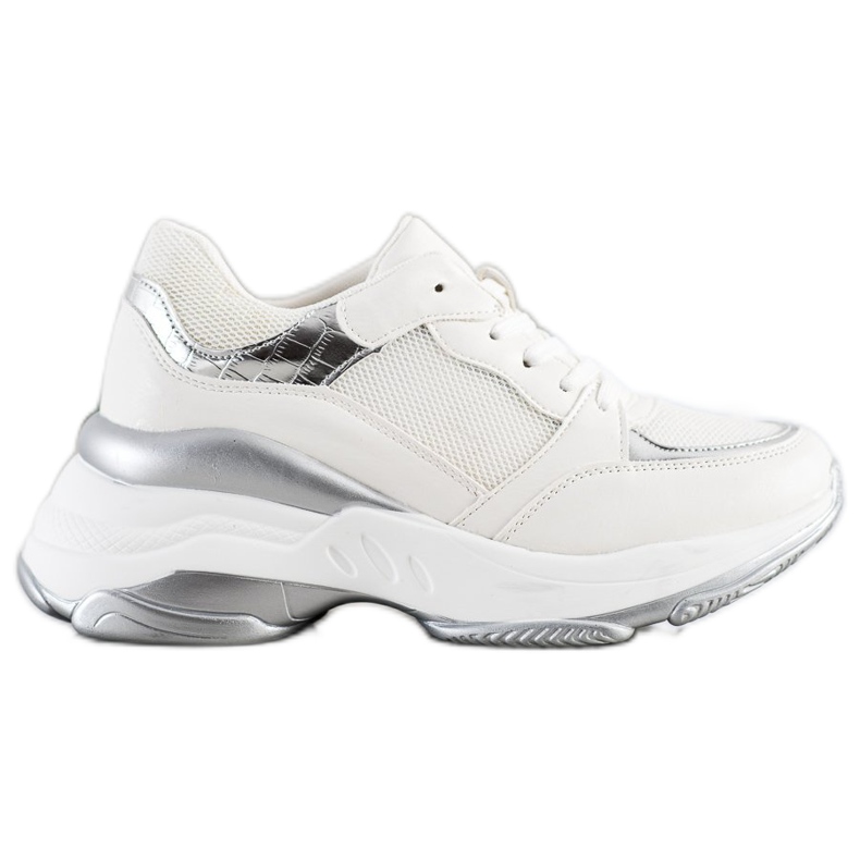 SHELOVET Stylish WHITE AND SILVER Sneakers