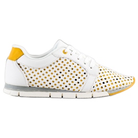 Kylie White and yellow Openwork Sneakers
