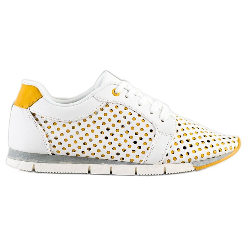 Kylie White and yellow Openwork Sneakers