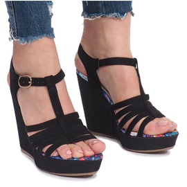 Black wedge sandals LQ-34