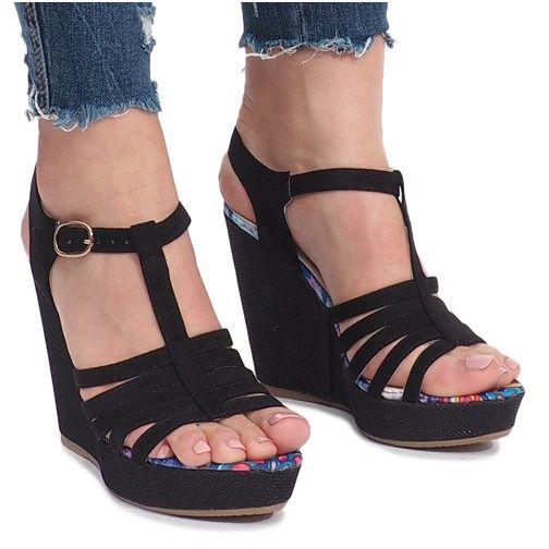 Black wedge sandals LQ-34