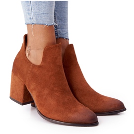 Vinceza Women's boots with cutouts on the heel Camel Caroline brown