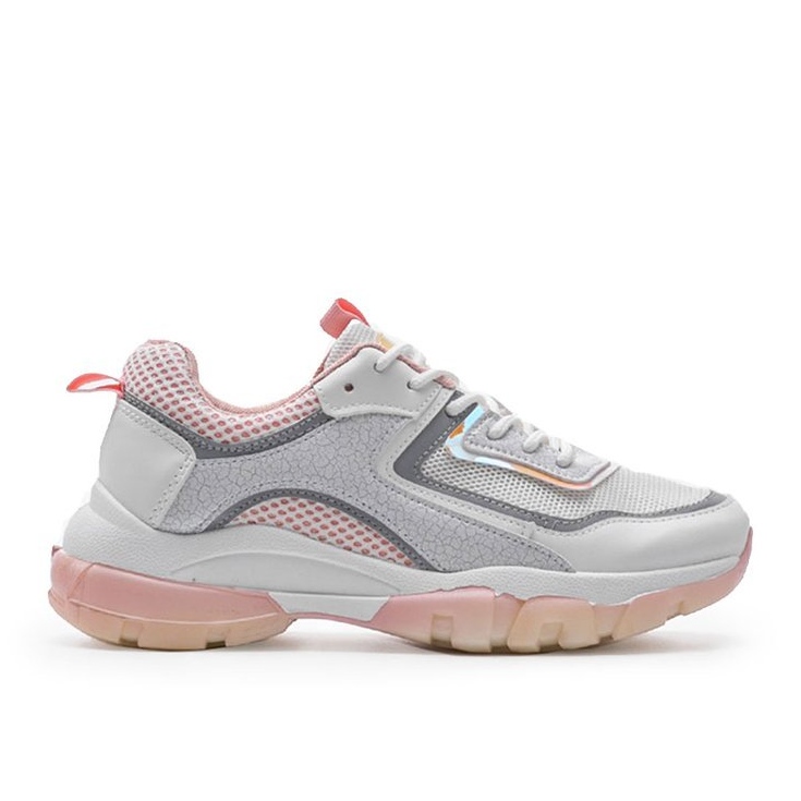 White and pink sports sneakers 9796 grey golden