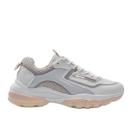 White and beige sports sneakers 9796 grey golden