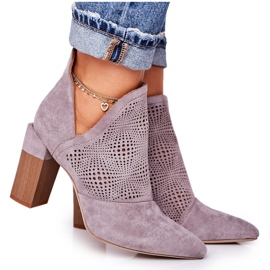 Openwork boots on a gray Michelle post beige brown