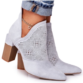 Openwork Booties On A Pillar Light Gray Michelle grey Openwork Booties On A Pillar Light Gray Michelle grey