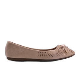 Beige suede ballerinas with Larissa cubic zirconia