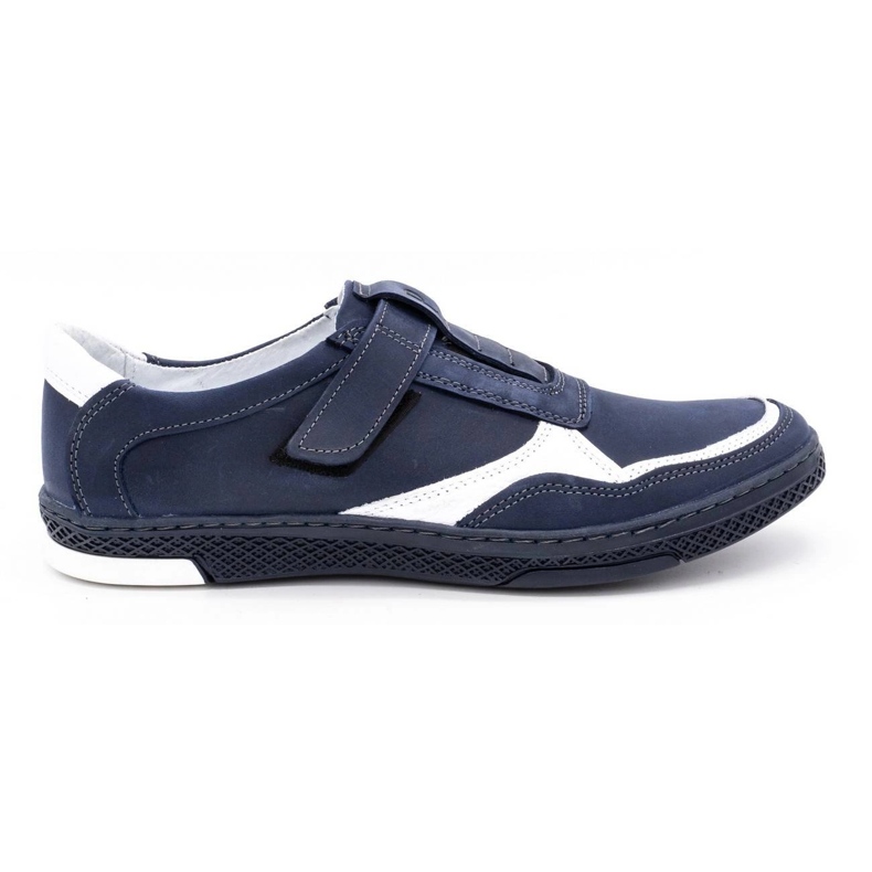 Polbut Men's casual leather shoes 2102 navy blue with white