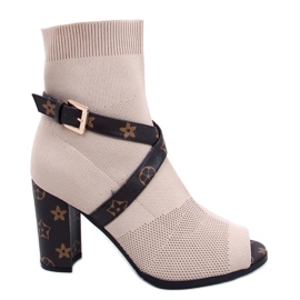 Beige open toe heeled boots NS183 Beige