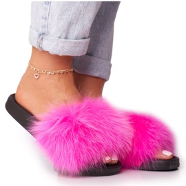 fuchsia fur slides