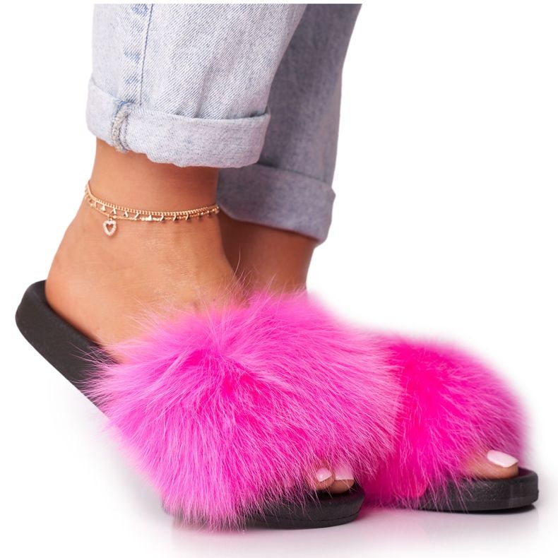 PS1 Women's slippers with fur Belmondo fuchsia pink