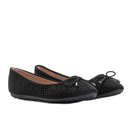 Black suede ballerinas with Larissa cubic zirconia