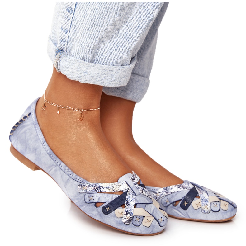 Women's leather ballerinas Maciejka Blue 01358-45