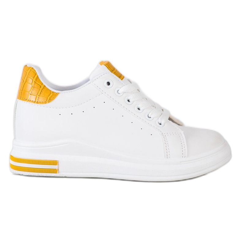 Ideal Shoes Spring Wedge Sneakers white yellow