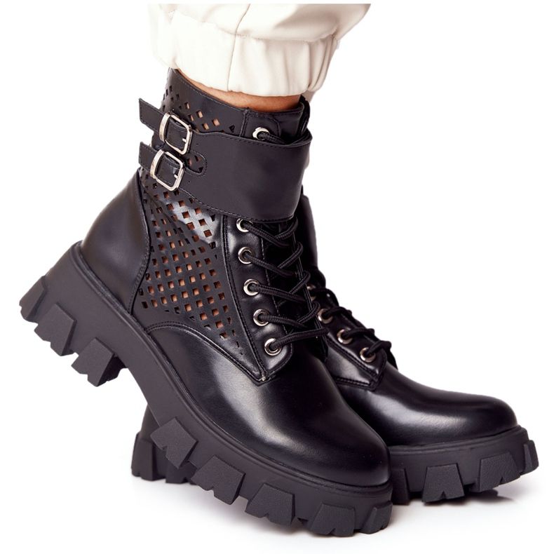 FB2 Openwork Boots Workers On The Black Blown Away Platform