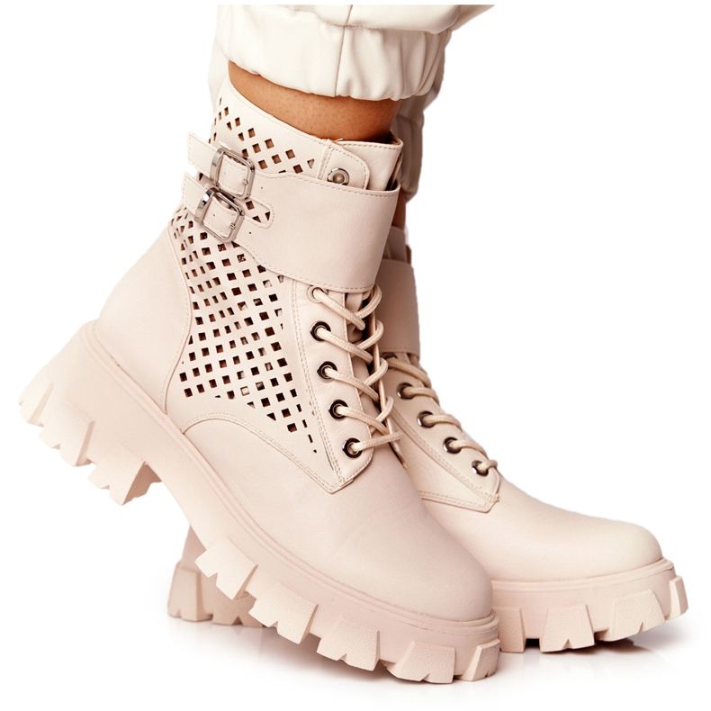 FB2 Openwork Booties Workers On The Beige Platform Blown Away