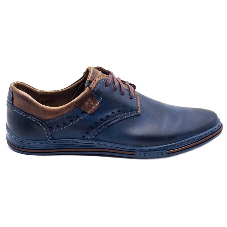 Polbut Casual men's shoes 402 navy blue with brown