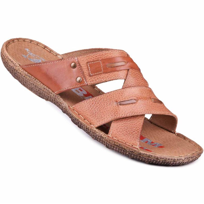 Kampol Men's leather slippers 201 / C3 brown