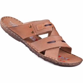Kampol Men's leather slippers 201 / BR brown Kampol Men's leather slippers 201 / BR brown