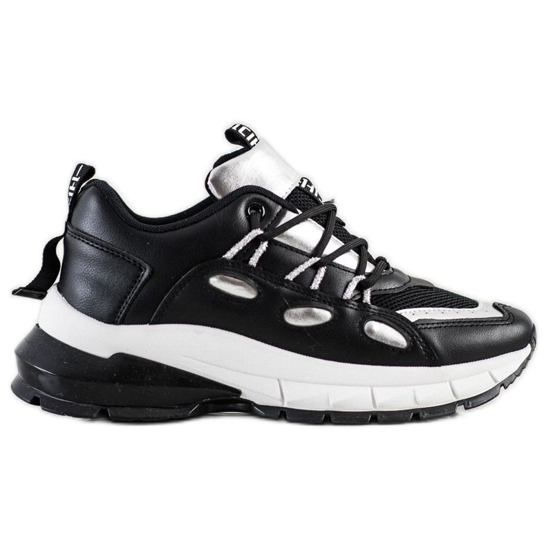 SHELOVET Stylish Eco Leather Sneakers black silver SHELOVET Stylish Eco Leather Sneakers black silver