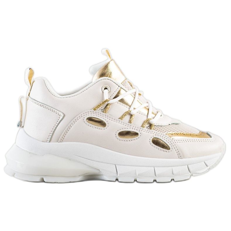 SHELOVET Stylish Eco Leather Sneakers beige golden SHELOVET Stylish Eco Leather Sneakers beige golden