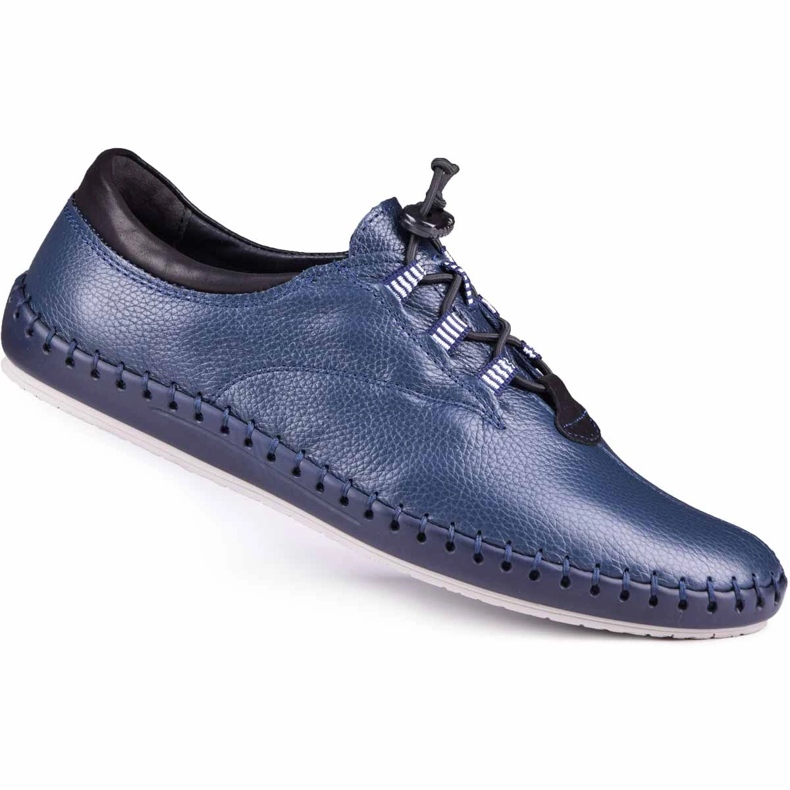 Kampol Men's casual shoes 337/63 navy blue grain