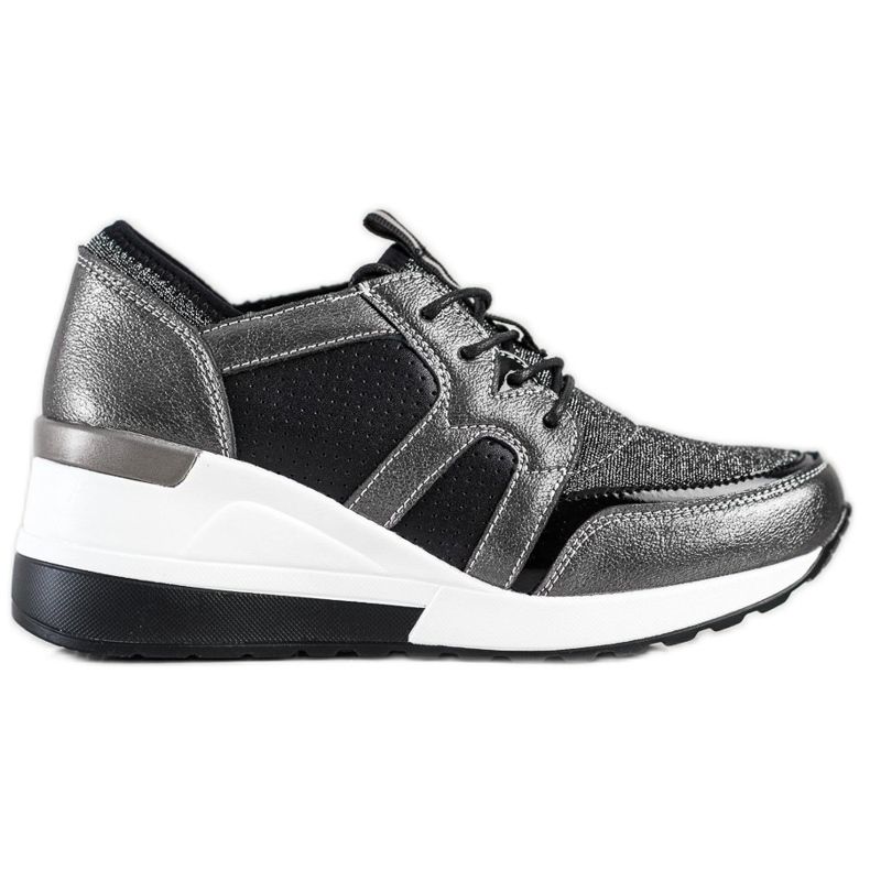 VINCEZA shiny leather sneakers black silver