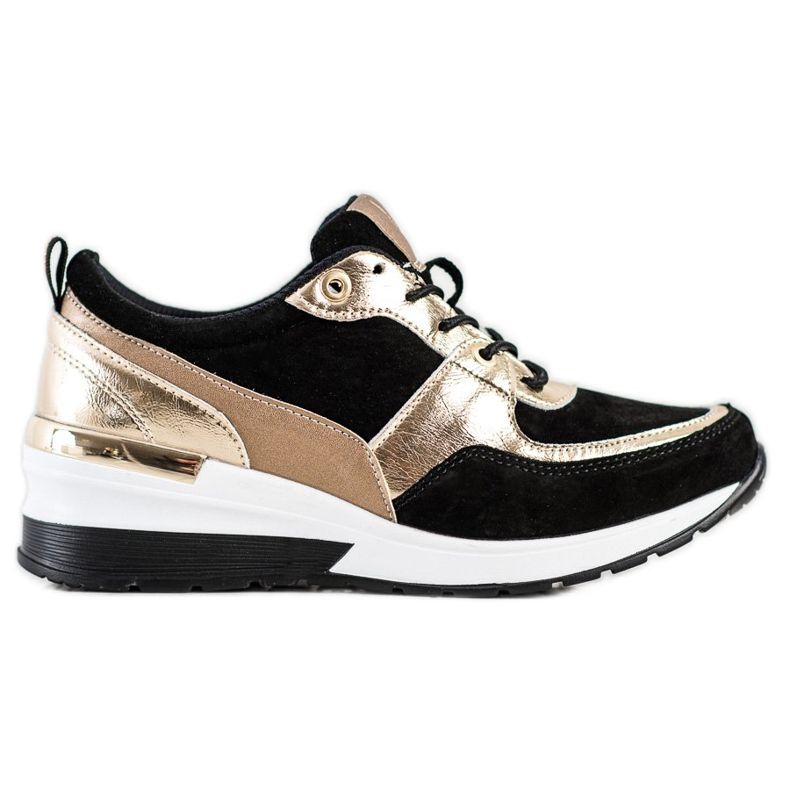 Black and gold leather sneakers VINCEZA golden