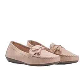 Ladies' beige moccasins with a Kasandra bow