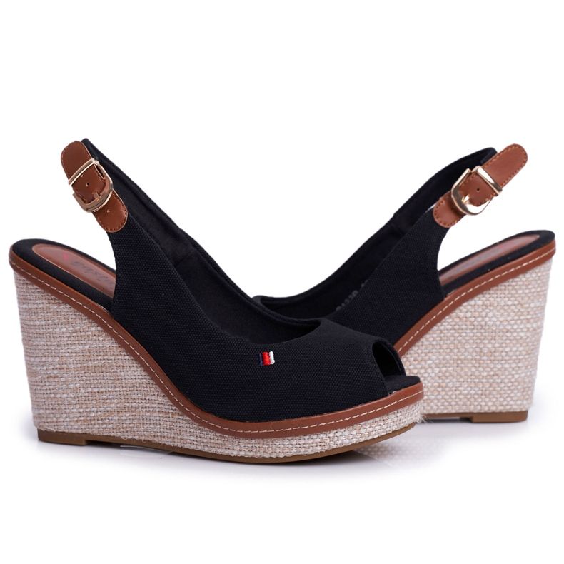 PS1 Tommy Black Braided Wedge Sandals brown