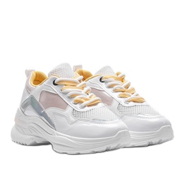 White sneakers with holographic inserts Karlie pink