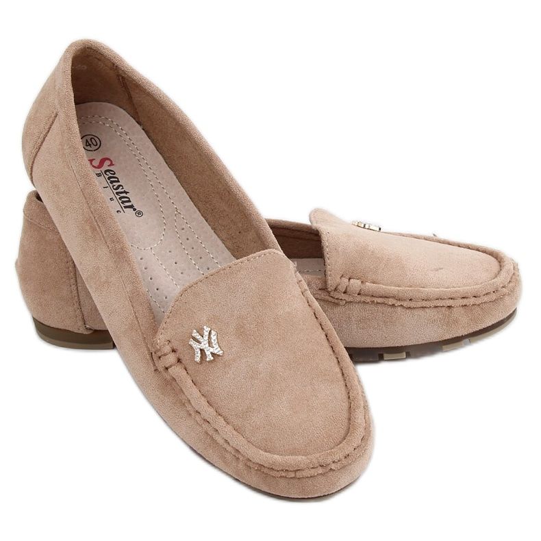 Women's beige loafers GS13P Khaki