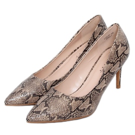 Women's high heels snake skin beige CD61P Khaki